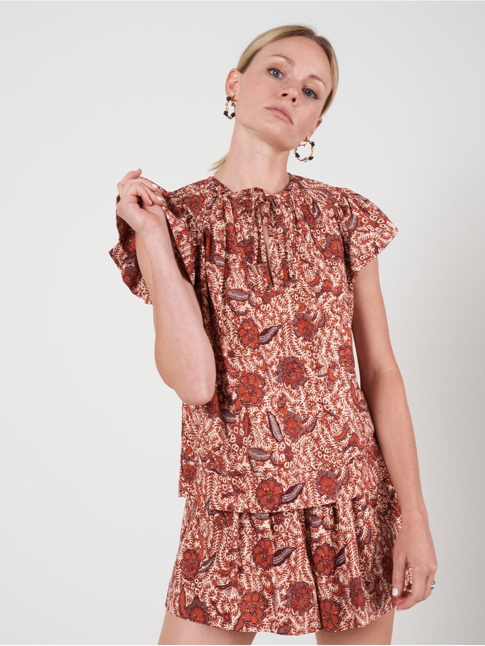 Ulla Johnson Rust Floral Ruffled Short-Sleeve Top - 80% OFF MSRP!!!